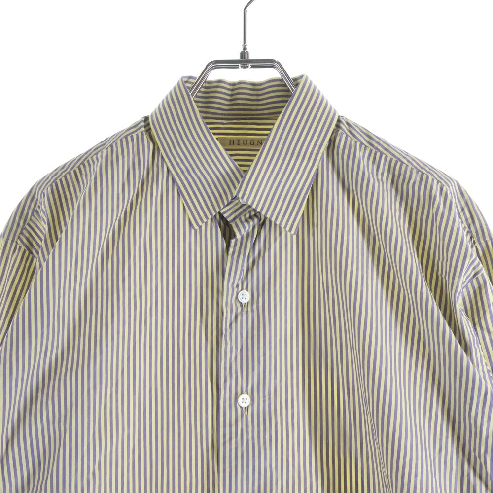 HEUGN(ユーゲン) レギュラーカラー ストライプ 長袖シャツ パープル/イエロー