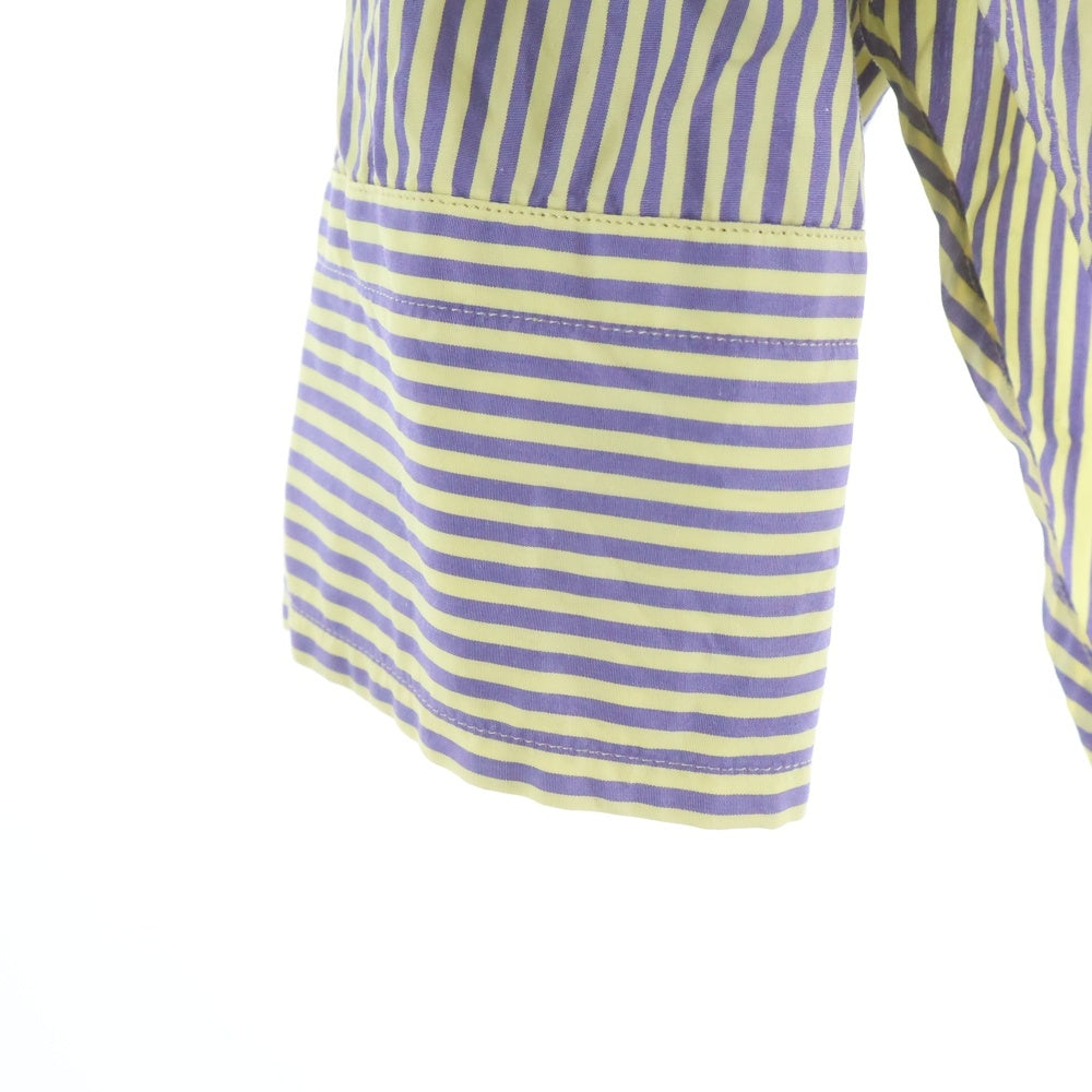 HEUGN(ユーゲン) レギュラーカラー ストライプ 長袖シャツ パープル/イエロー