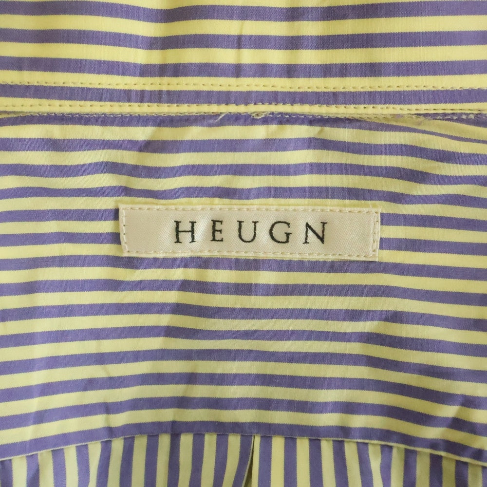 HEUGN(ユーゲン) レギュラーカラー ストライプ 長袖シャツ パープル/イエロー