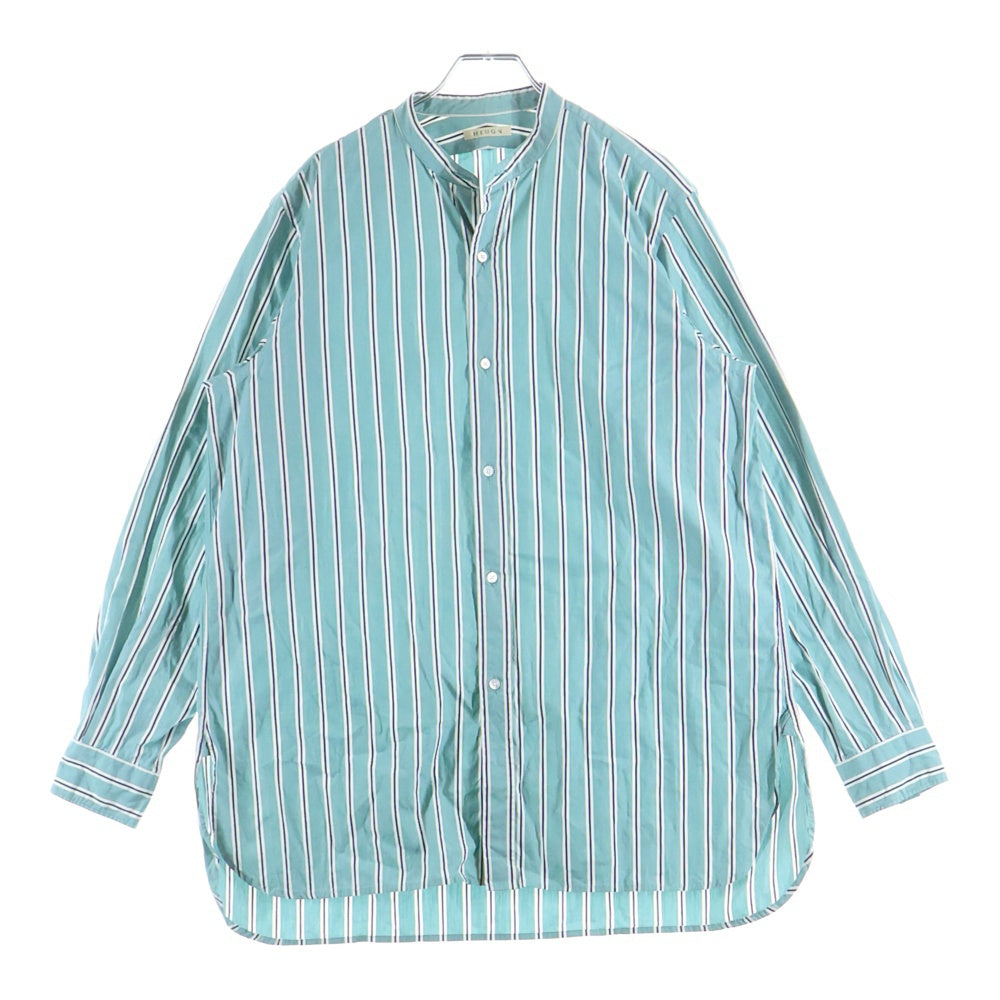 HEUGN(ユーゲン) バンドカラー ストライプ 長袖シャツ グリーン