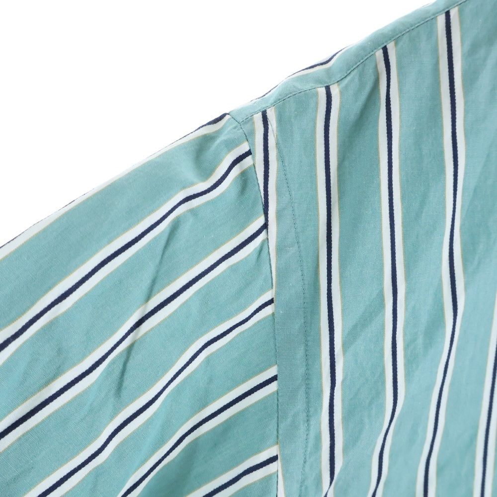 HEUGN(ユーゲン) バンドカラー ストライプ 長袖シャツ グリーン