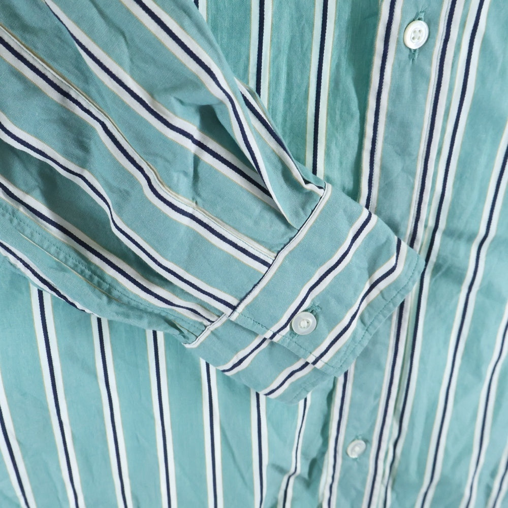 HEUGN(ユーゲン) バンドカラー ストライプ 長袖シャツ グリーン