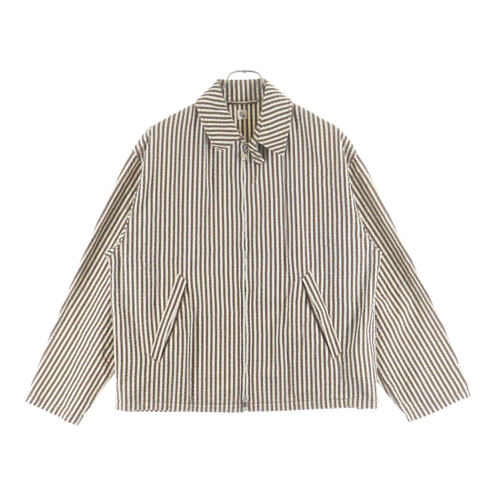 KAPTAIN SUNSHINE(キャプテンサンシャイン) 18SS シアサッカー シルク混 ストライプ ジップアップジャケット スウィングトップ ブラウン/ホワイト KS8SJK07