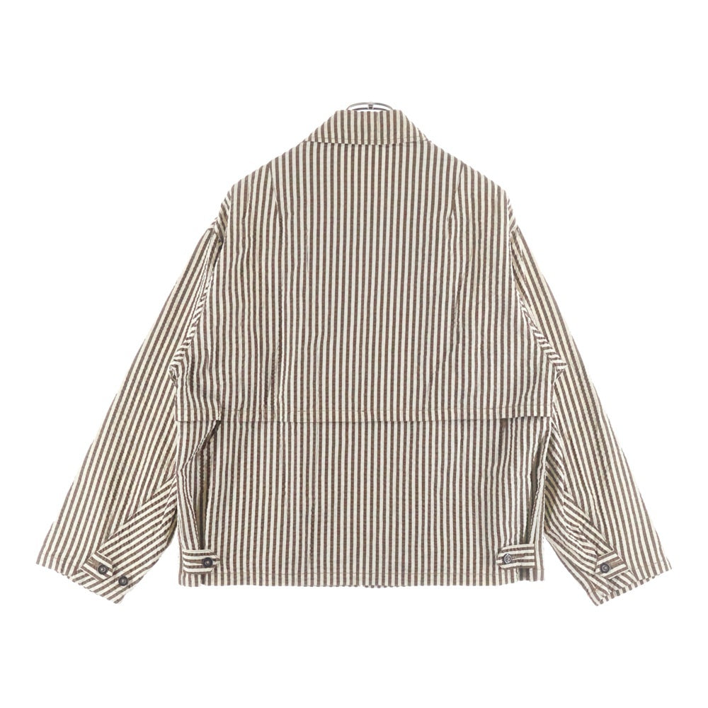 KAPTAIN SUNSHINE(キャプテンサンシャイン) 18SS シアサッカー シルク混 ストライプ ジップアップジャケット スウィングトップ ブラウン/ホワイト KS8SJK07