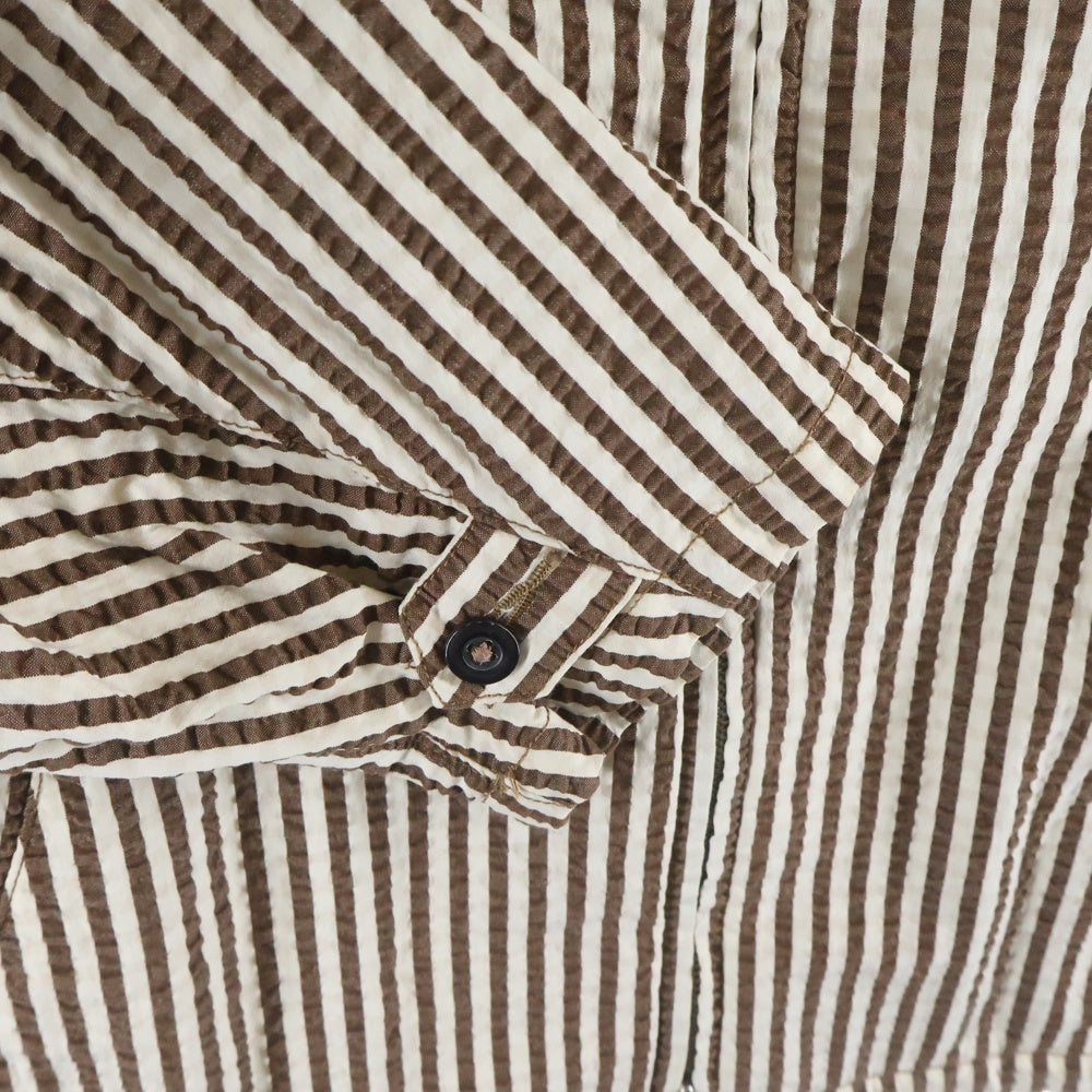 KAPTAIN SUNSHINE(キャプテンサンシャイン) 18SS シアサッカー シルク混 ストライプ ジップアップジャケット スウィングトップ ブラウン/ホワイト KS8SJK07