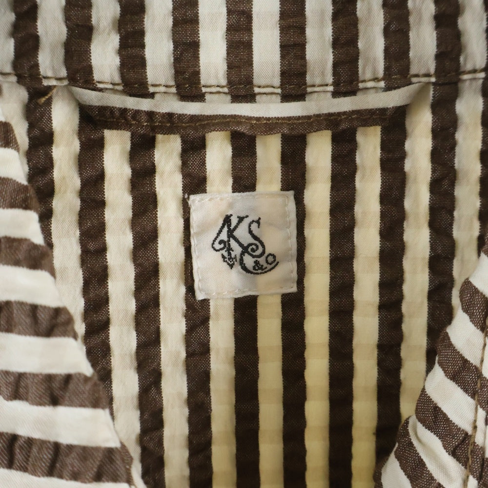 KAPTAIN SUNSHINE(キャプテンサンシャイン) 18SS シアサッカー シルク混 ストライプ ジップアップジャケット スウィングトップ ブラウン/ホワイト KS8SJK07