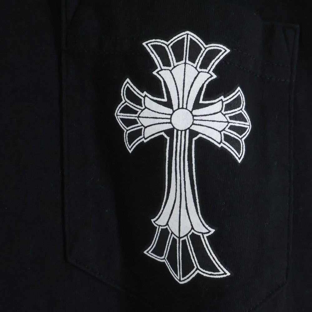 CHROME HEARTS(クロムハーツ) OLD CH CRS ダブルCHクロス プリント 胸ポケット クルーネック 半袖Tシャツカットソー ブラック