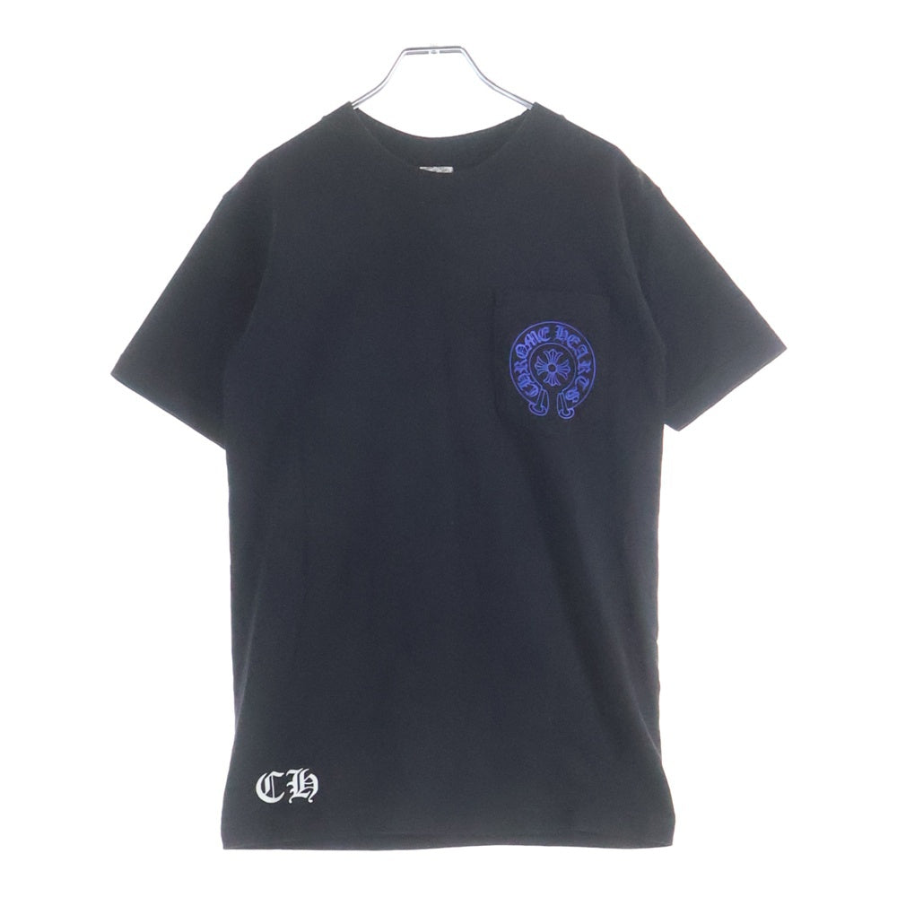 CHROME HEARTS(クロムハーツ) OLD CH PLS ホースシュー プリント 胸ポケット クルーネック 半袖Tシャツカットソー ブラック