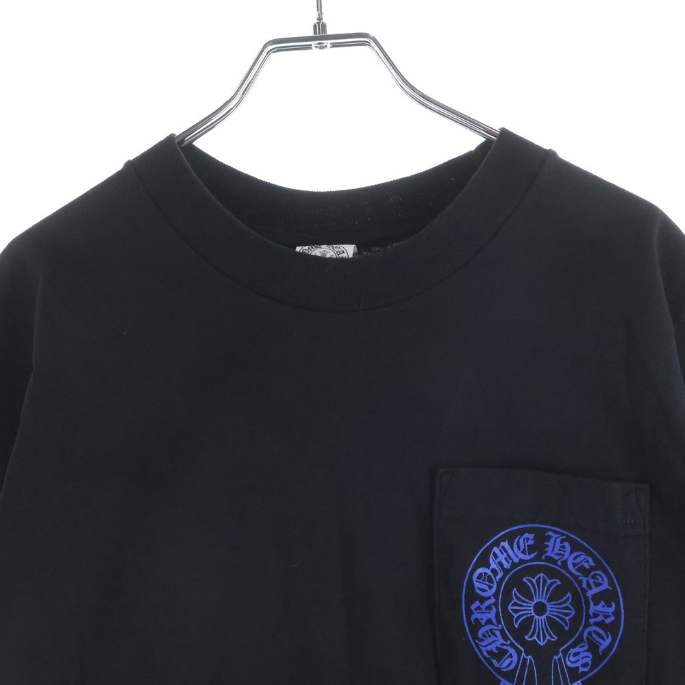 CHROME HEARTS(クロムハーツ) OLD CH PLS ホースシュー プリント 胸ポケット クルーネック 半袖Tシャツカットソー ブラック