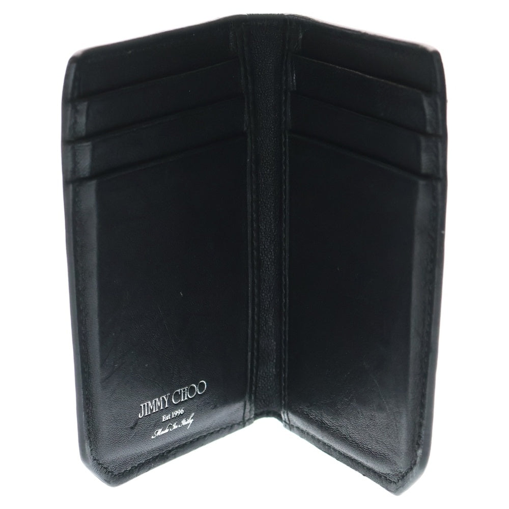 JIMMY CHOO(ジミーチュウ) スターモチーフスタッズ付き ロゴデザイン レザー 名刺入れ 財布 ブラック レディース