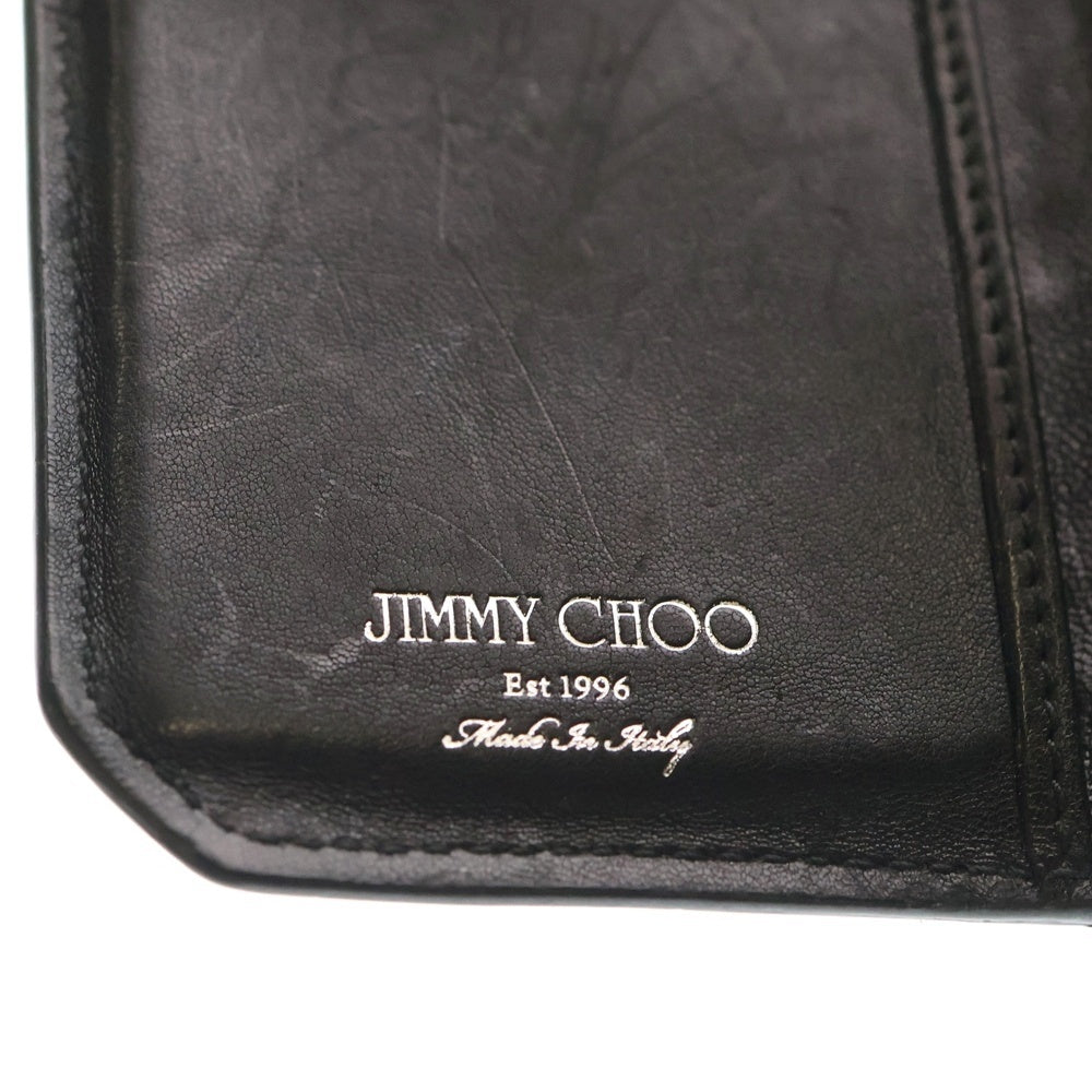 JIMMY CHOO(ジミーチュウ) スターモチーフスタッズ付き ロゴデザイン レザー 名刺入れ 財布 ブラック レディース
