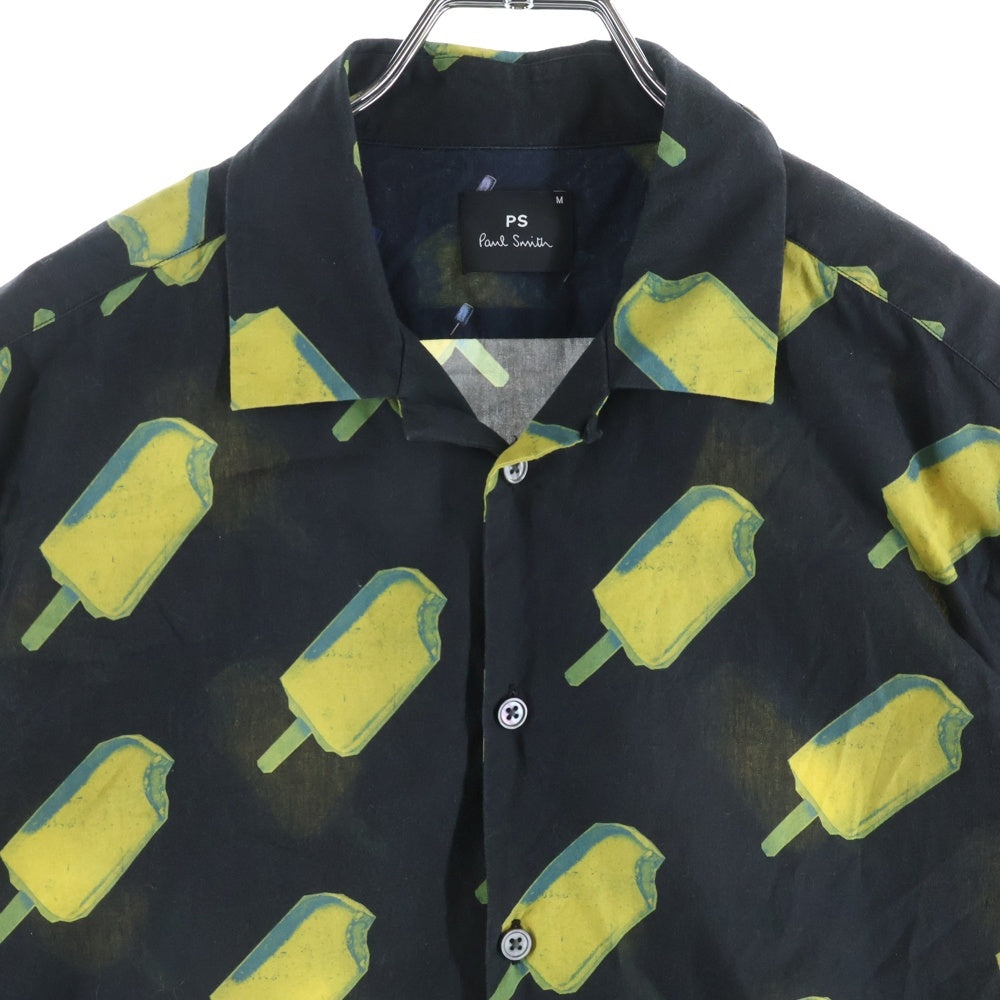 PS Paul Smith(ピーエスバイポールスミス) アイスキャンディープリント コットン オープンカラー半袖シャツ ブラック/イエロー PY-CR-66359