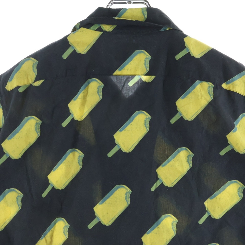 PS Paul Smith(ピーエスバイポールスミス) アイスキャンディープリント コットン オープンカラー半袖シャツ ブラック/イエロー PY-CR-66359