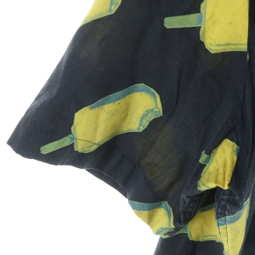 PS Paul Smith(ピーエスバイポールスミス) アイスキャンディープリント コットン オープンカラー半袖シャツ ブラック/イエロー PY-CR-66359