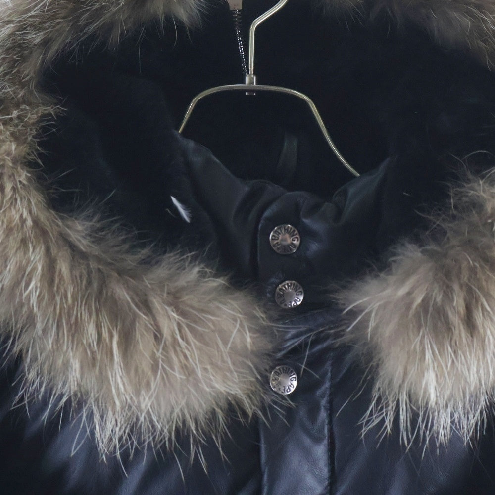A BATHING APE(アベイシングエイプ) カウハイドレザー ファーフーデッド ダウンジャケット ブラック