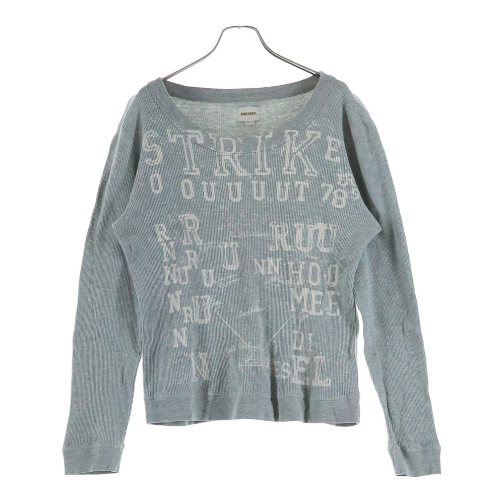 DIESEL(ディーゼル) 00S オープンネック フロントプリント 長袖サーマル カットソー グレー