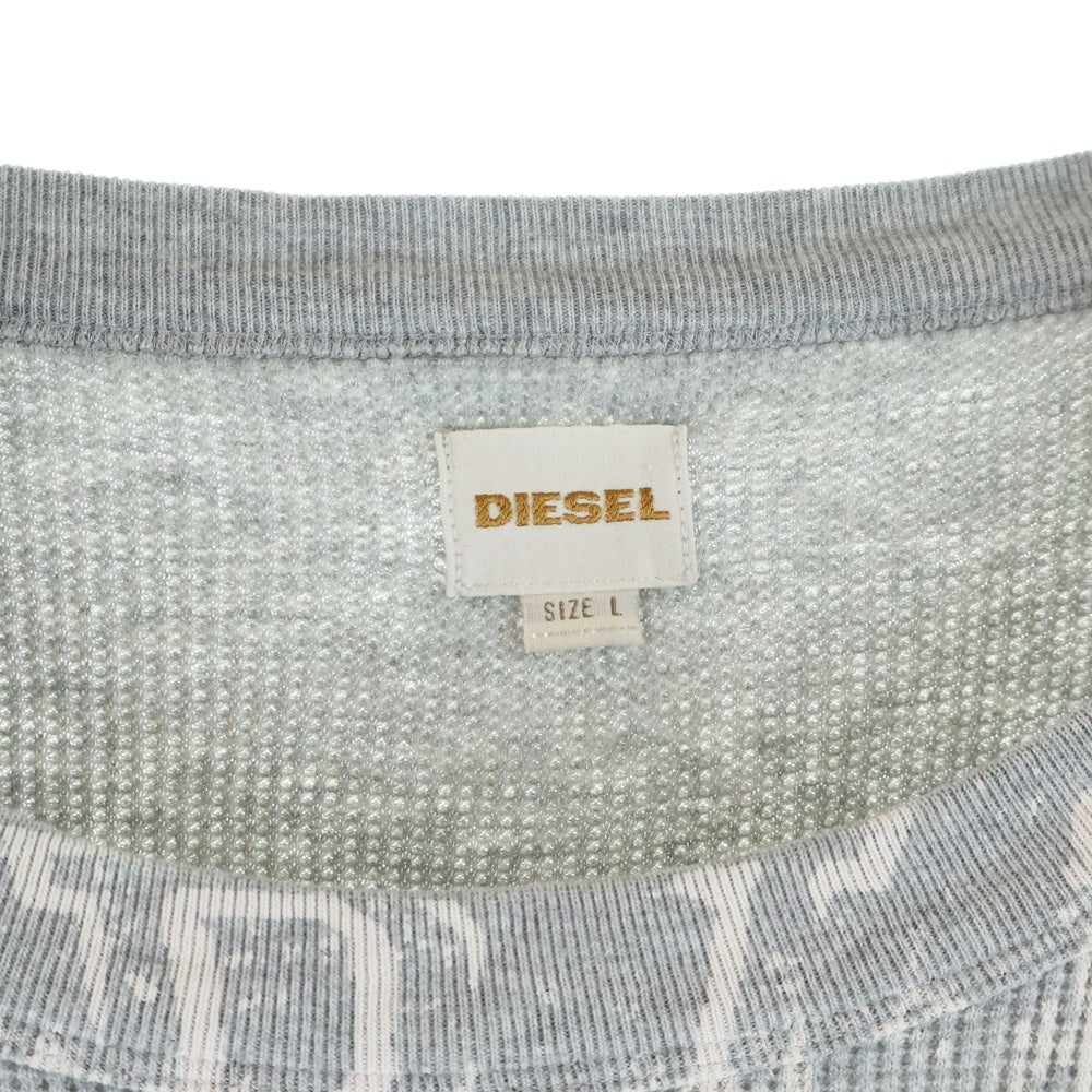 DIESEL(ディーゼル) 00S オープンネック フロントプリント 長袖サーマル カットソー グレー