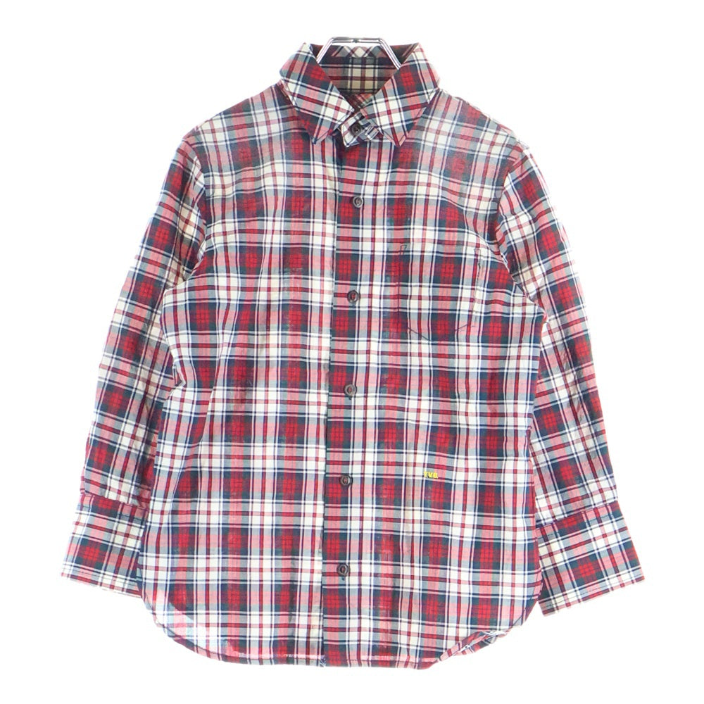 DSQUARED2(ディースクエアード) 胸ポケット エンブロイダリーロゴデザイン チェック柄 長袖シャツ レッド 72C053