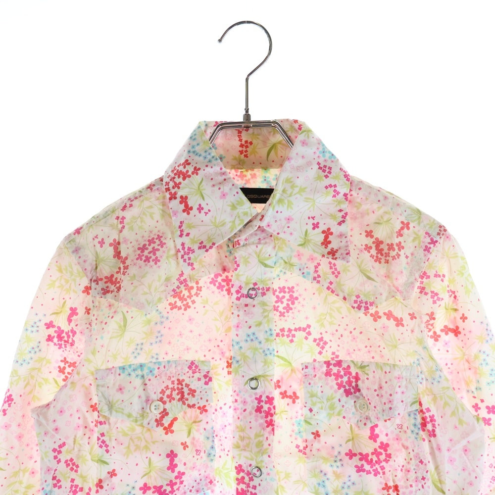 DSQUARED2(ディースクエアード) フローラルデザイン レギュラーカラー ウエスタン長袖シャツ ホワイト 72C026