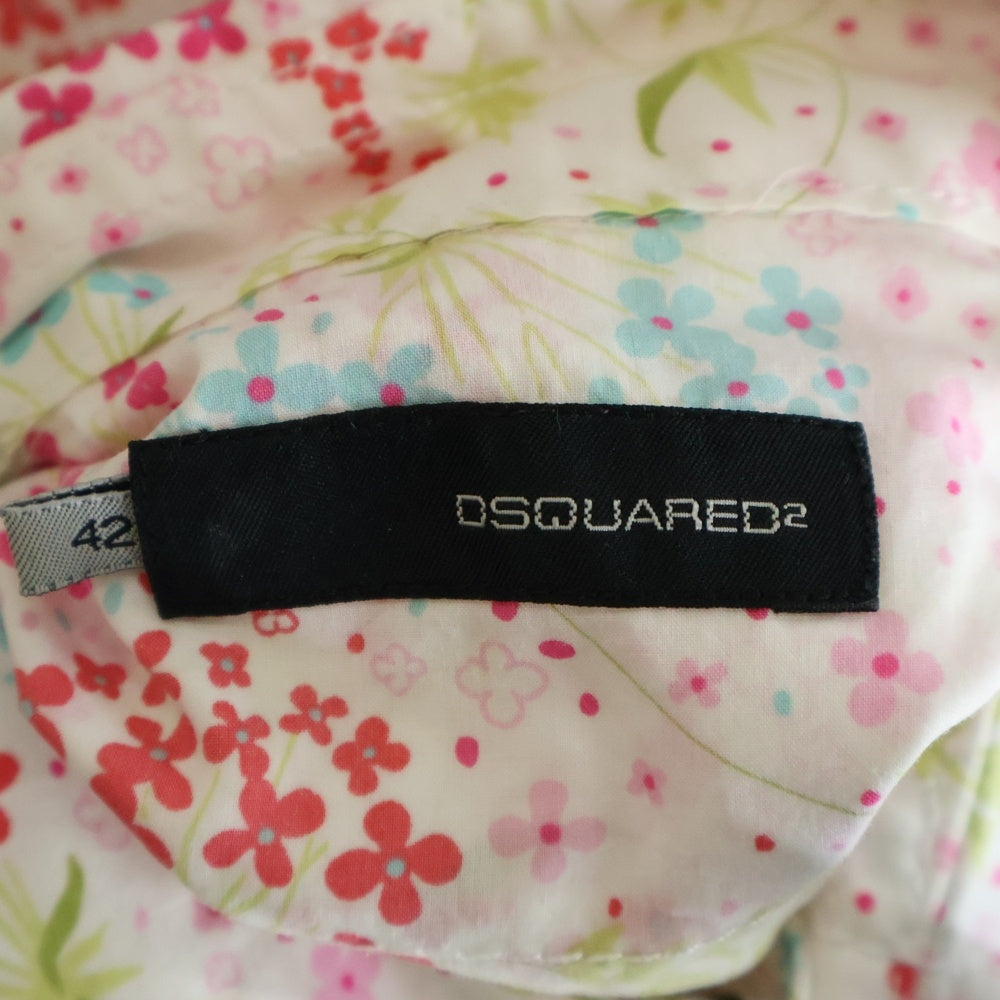 DSQUARED2(ディースクエアード) フローラルデザイン レギュラーカラー ウエスタン長袖シャツ ホワイト 72C026