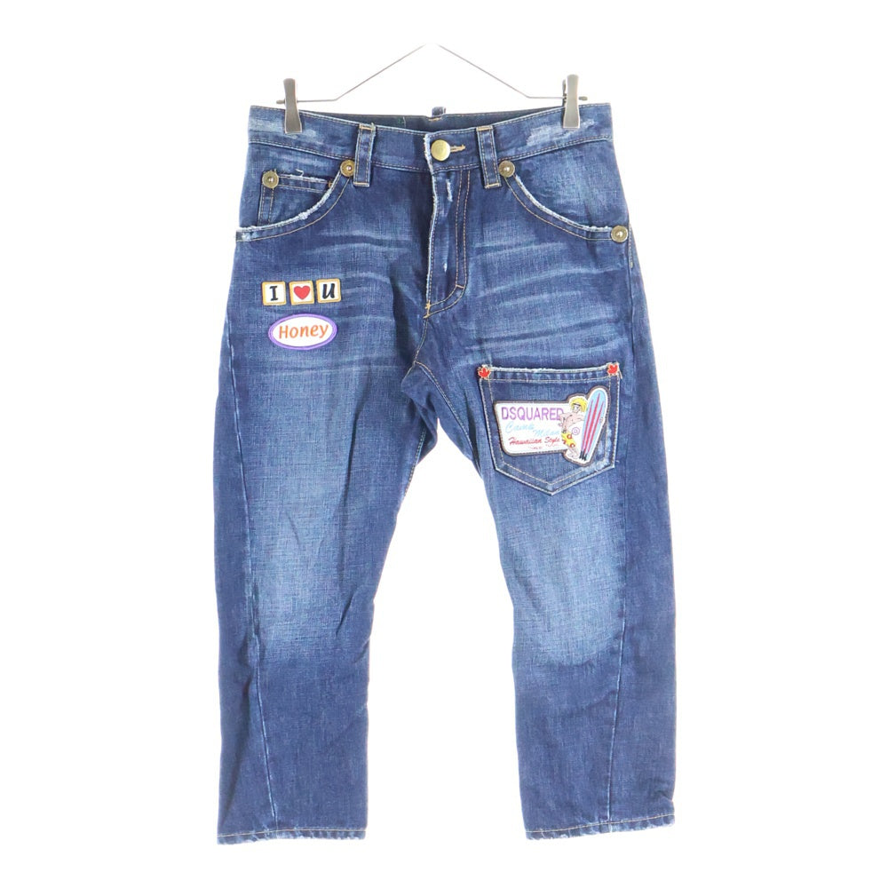 DSQUARED2(ディースクエアード) ワッペンロゴデザイン マルチポケット ジップアップ デニムパンツ レディース インディゴ 73P013