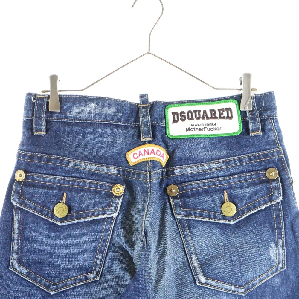 DSQUARED2(ディースクエアード) ワッペンロゴデザイン マルチポケット ジップアップ デニムパンツ レディース インディゴ 73P013