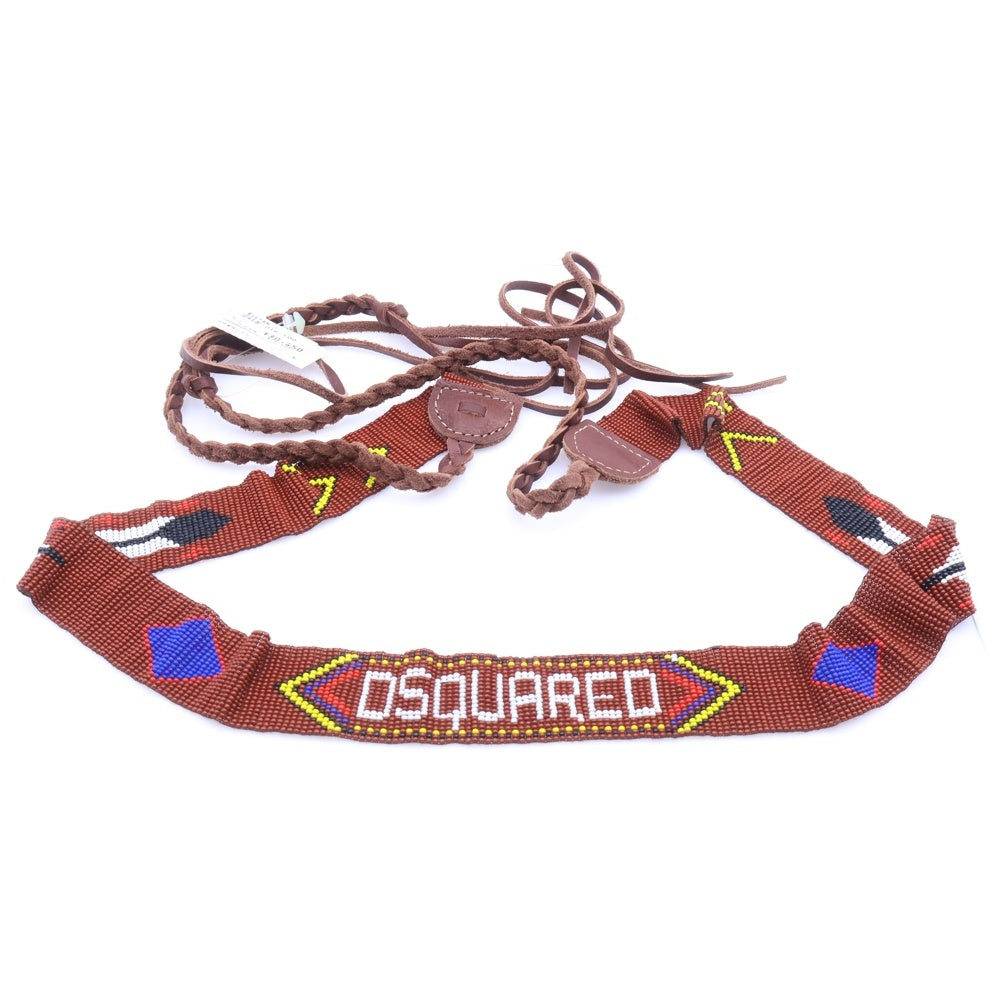DSQUARED2(ディースクエアード) ロゴデザイン ネイティブ柄 ビーズ レザーベルト ブラウン 72T0015