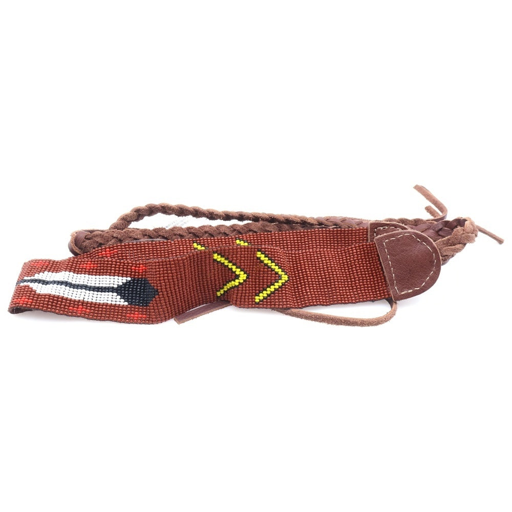 DSQUARED2(ディースクエアード) ロゴデザイン ネイティブ柄 ビーズ レザーベルト ブラウン 72T0015