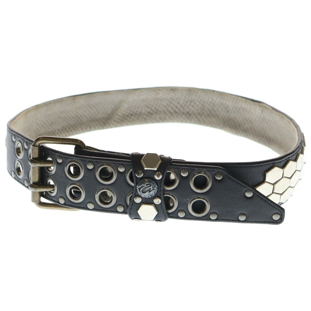 KMRii(ケムリ) ロゴデザイン スタッツデザイン レザーベルト ブラック