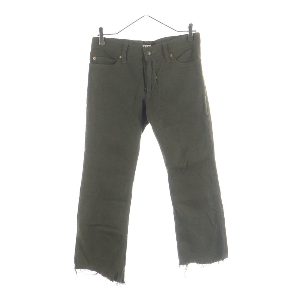 L.G.B.(ルグランブルー) バックポケットデザイン ダメージ加工 ロゴ革パッチ ジップアップ ウール混パンツ レディース カーキ ST101-2/3/4