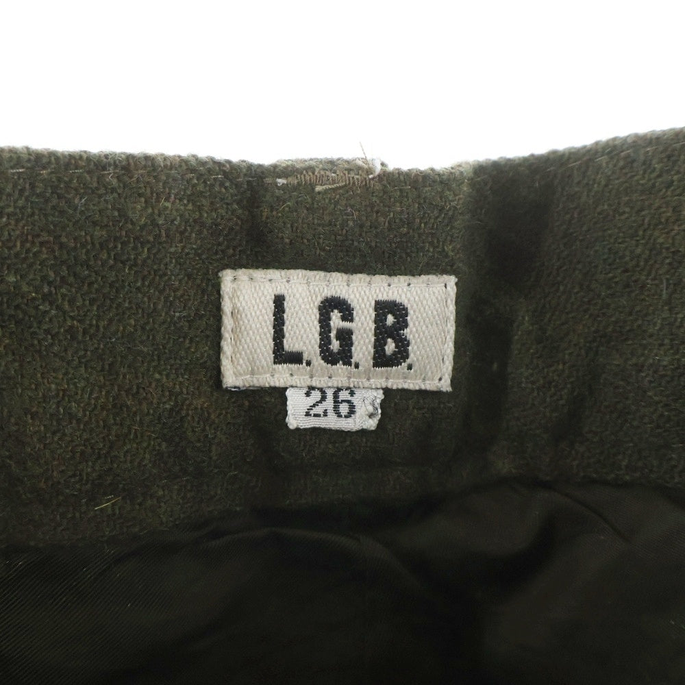L.G.B.(ルグランブルー) バックポケットデザイン ダメージ加工 ロゴ革パッチ ジップアップ ウール混パンツ レディース カーキ ST101-2/3/4
