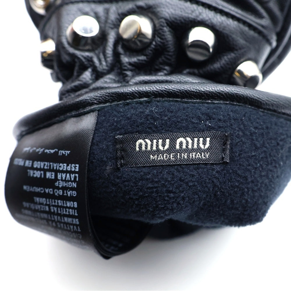 miumiu(ミュウミュウ) STUDS GLOVES ロゴエンボス ラムスキン スタッズ レザー グローブ 手袋 ブラック レディース 5GG153 2DP8
