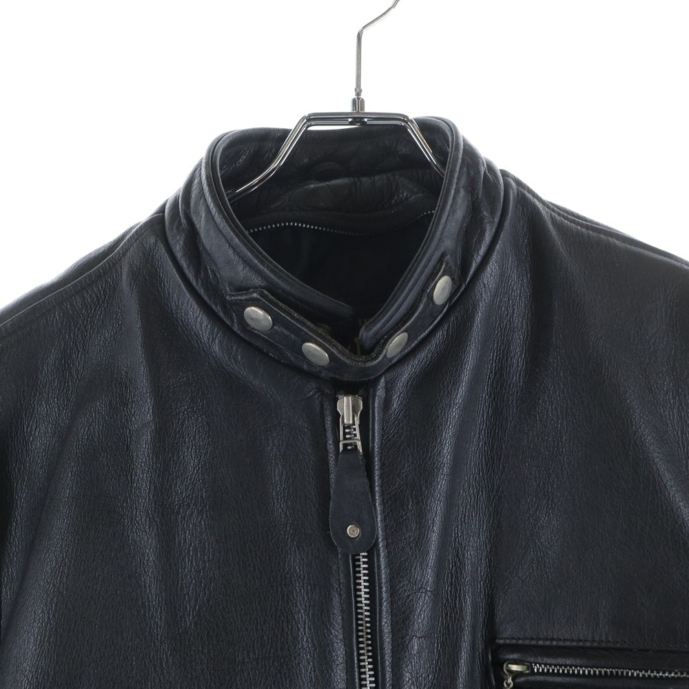 REBEL(レベル) マルチポケット ジップアップ シングルレザージャケット ライダースジャケット ブラック