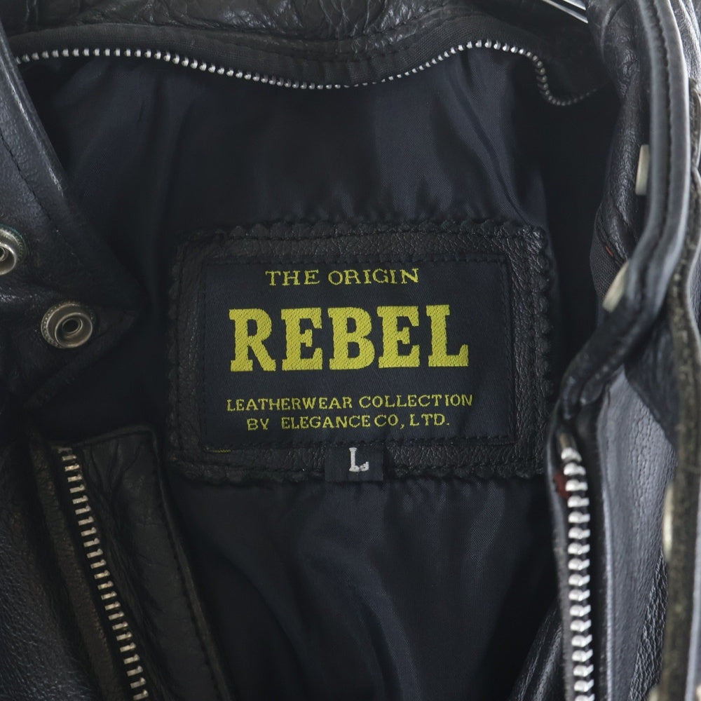 REBEL(レベル) マルチポケット ジップアップ シングルレザージャケット ライダースジャケット ブラック