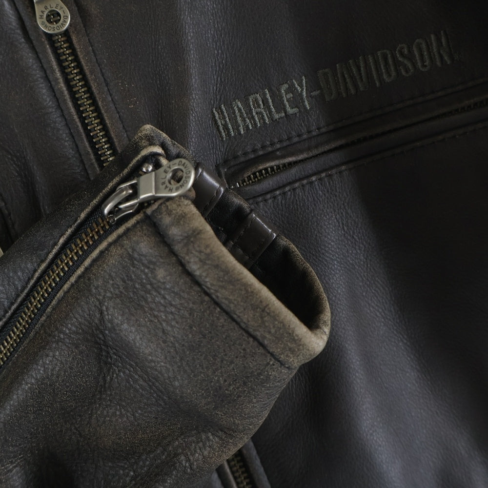 HARLEY DAVIDSON(ハーレーダビッドソン) RIVAL WINGED SKULL LEATHER JACKET ライバル ウィングド スカル アームラインデザイン ジップアップ シングルレザージャケット ブラウン 97110-09VM