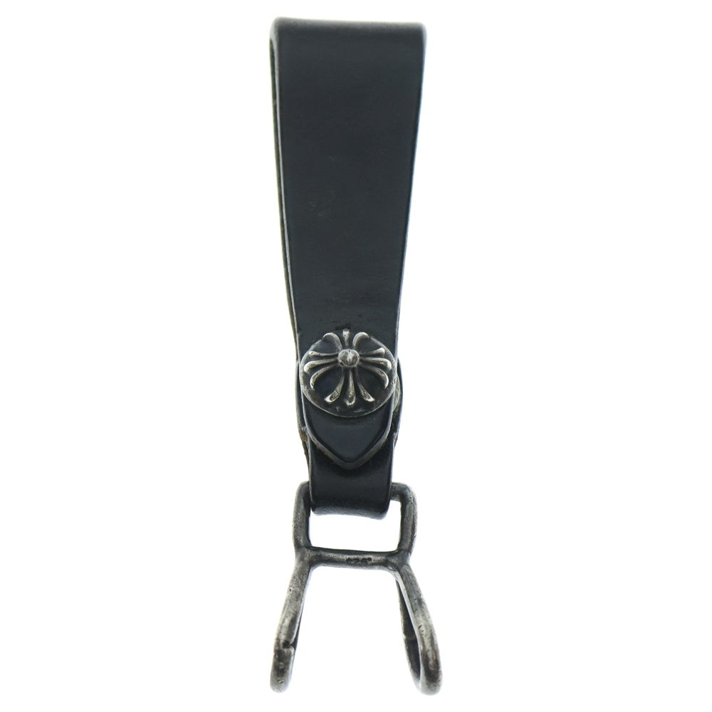 CHROME HEARTS(クロムハーツ) BELT LOOP クロスボールボタンレザーベルトループ シルバー/ブラック BCA397