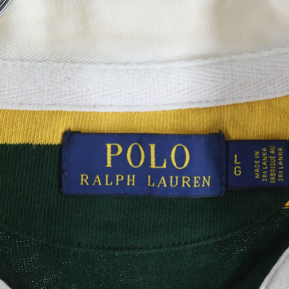 POLO RALPH LAUREN(ポロラルフローレン) ポニー刺繍 ボーダー 半袖ポロシャツ ラガーシャツ グリーン/イエロー