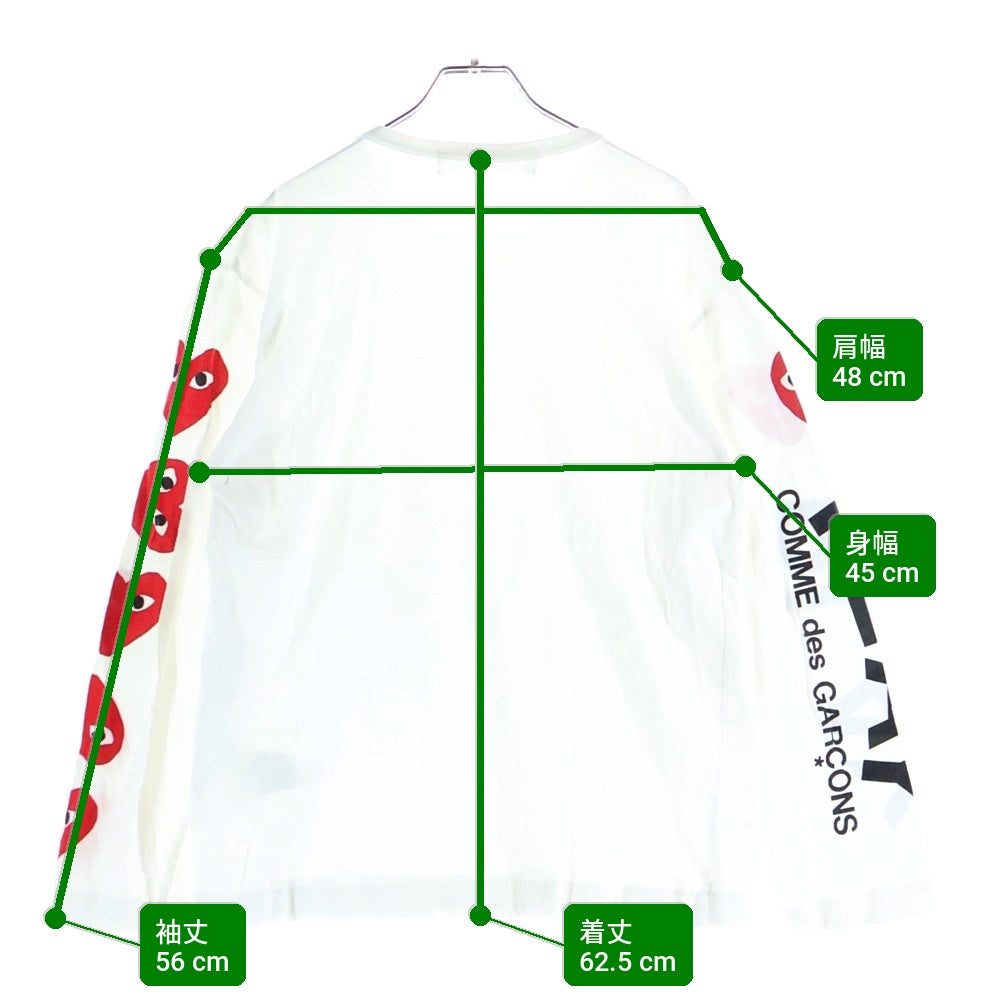 PLAY COMME des GARCONS(プレイコムデギャルソン) 19SS Heart L/S tee アームプリント クルーネック 長袖Tシャツ カットソー ホワイト AZ-T262