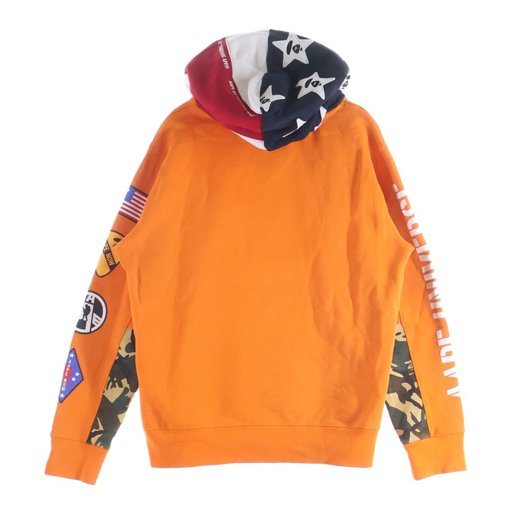AAPE BY A BATHING APE(エーエイプバイアベイシングエイプ) レイヤード フーデッド ロゴプリント スウェット パーカー オレンジ AAPSWM3470XXB