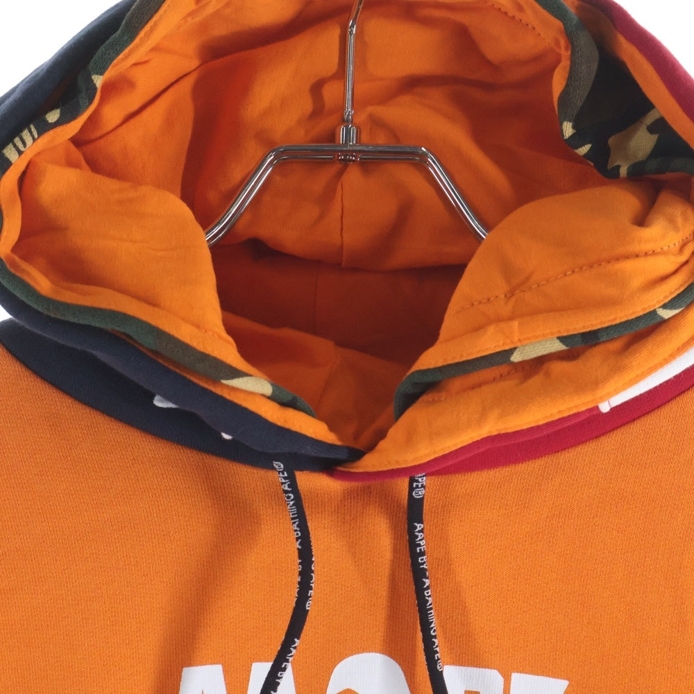 AAPE BY A BATHING APE(エーエイプバイアベイシングエイプ) レイヤード フーデッド ロゴプリント スウェット パーカー オレンジ AAPSWM3470XXB