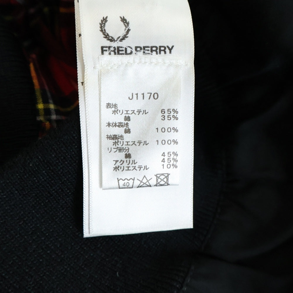FRED PERRY(フレッドペリー) HARRINGTON JACKET 裏地タータンチェック ロゴエンブロイダリー スタンドカラー ハリントンジャケット ブラック J1170