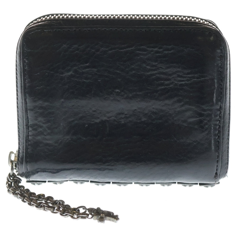 CHROME HEARTS(クロムハーツ) 3 SIDE ZIP 3サイドジップ サイドピラミッドスタッズ レザーコンパクトウォレット 財布 ブラック/シルバー