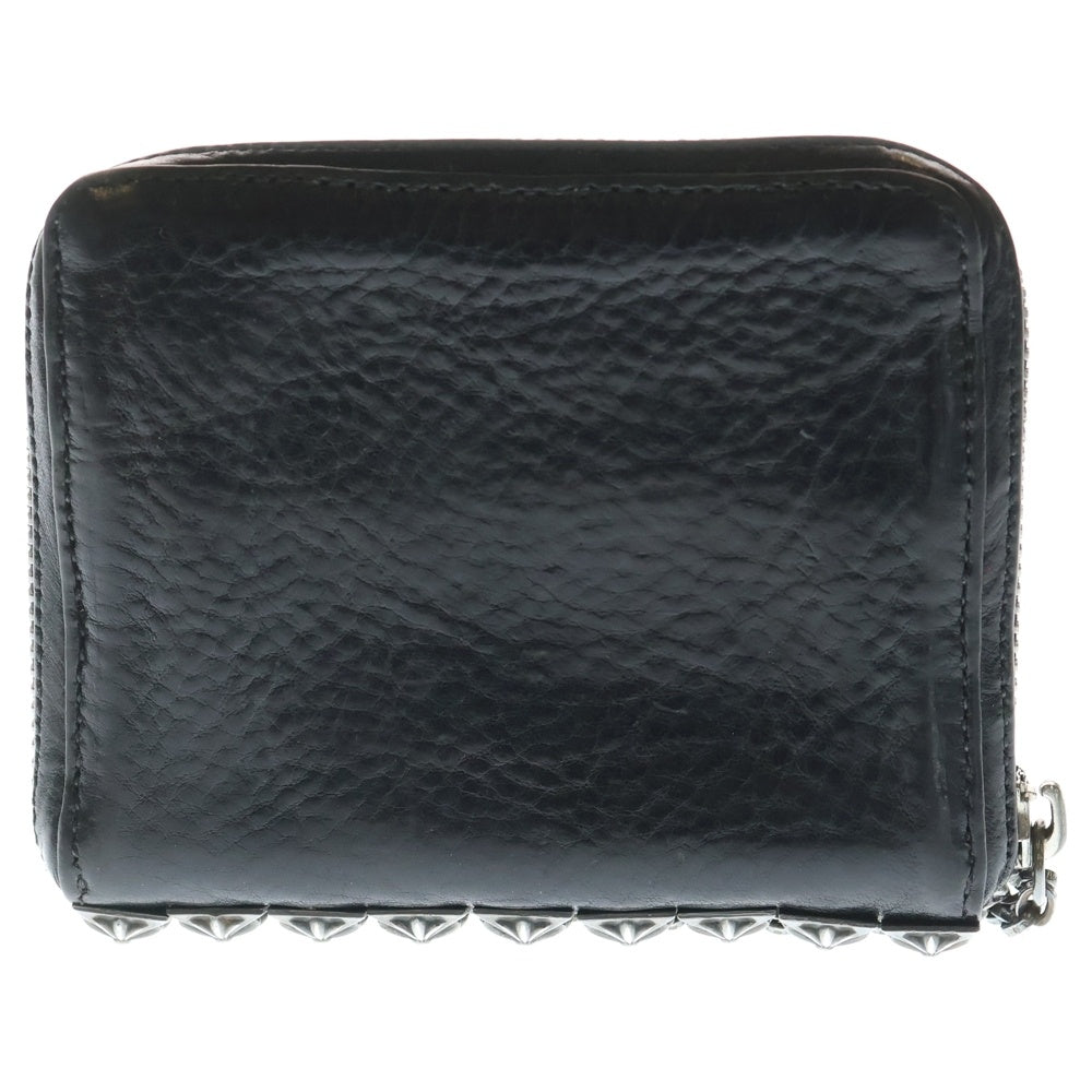 CHROME HEARTS(クロムハーツ) 3 SIDE ZIP 3サイドジップ サイドピラミッドスタッズ レザーコンパクトウォレット 財布 ブラック/シルバー