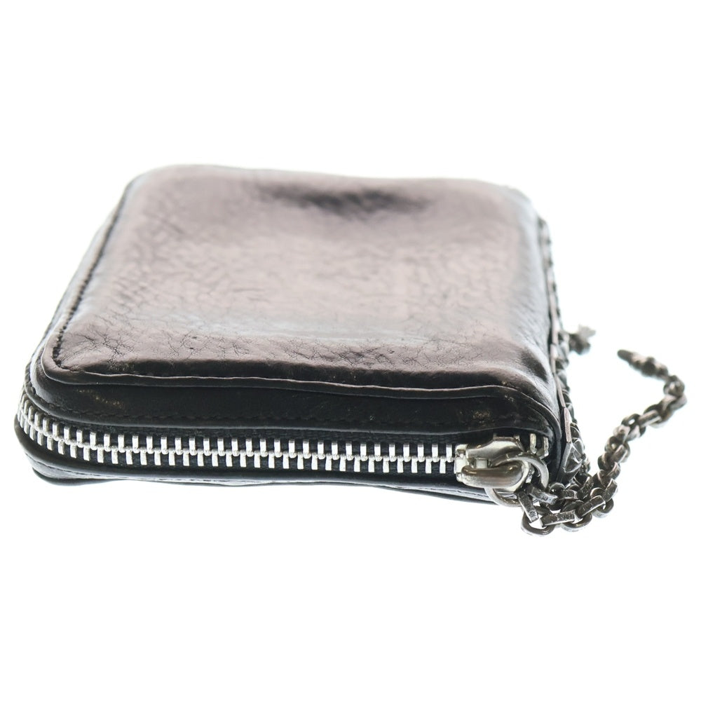 CHROME HEARTS(クロムハーツ) 3 SIDE ZIP 3サイドジップ サイドピラミッドスタッズ レザーコンパクトウォレット 財布 ブラック/シルバー