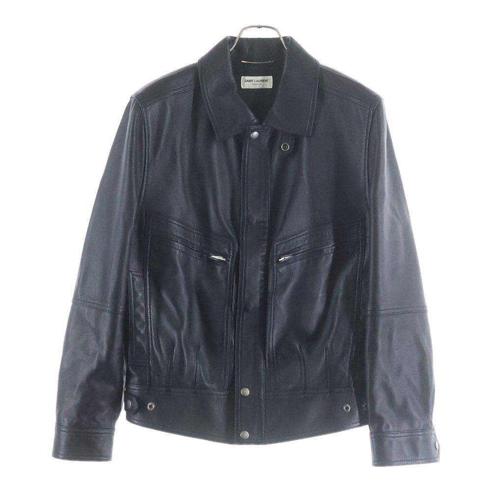 SAINT LAURENT PARIS(サンローランパリ) 23SS ドラムスキン シングルライダースジャケット ボタン ラムレザージャケット ブラック 737281 YC20C