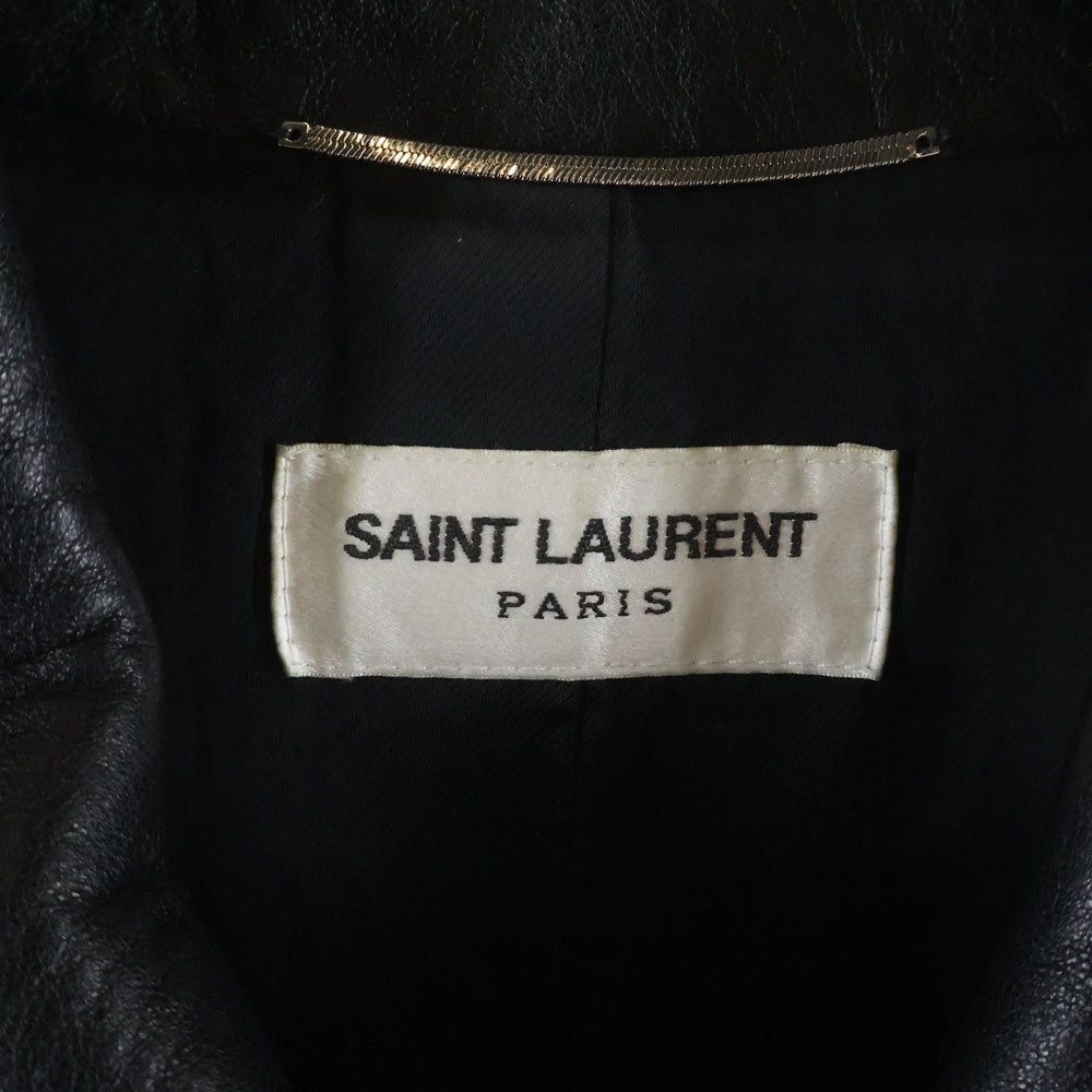 SAINT LAURENT PARIS(サンローランパリ) 23SS ドラムスキン シングルライダースジャケット ボタン ラムレザージャケット ブラック 737281 YC20C