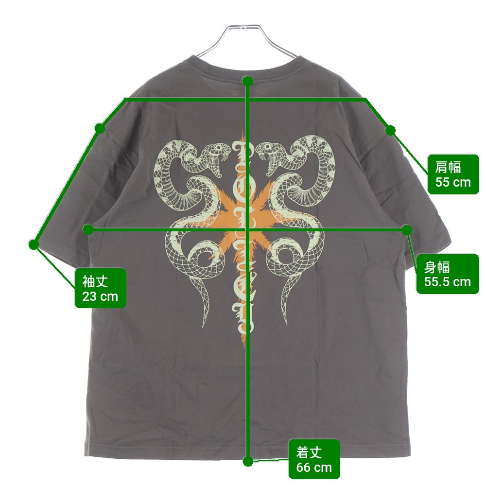 CALEE(キャリー) DROP SHOULDER COUNTERSIGN SNAKE ドロップショルダー カウンターサイン スネーク ロゴプリント クルーネック半袖Tシャツ カットソー ブラウン