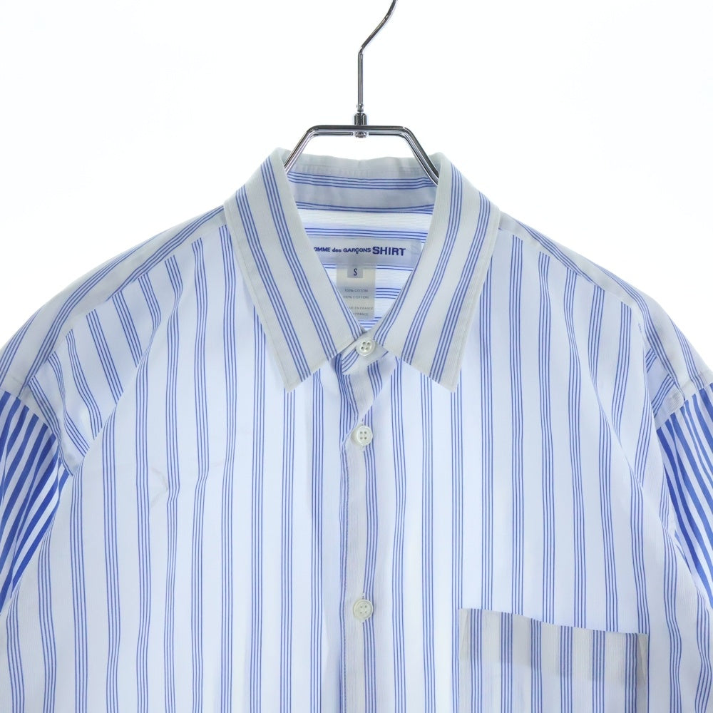 COMME des GARCONS SHIRT(コムデギャルソンシャツ) 21SS アームデザイン切り替え レギュラーカラー ストライプ柄 長袖シャツ ホワイト S24057