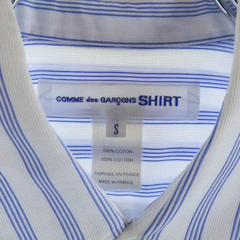 COMME des GARCONS SHIRT(コムデギャルソンシャツ) 21SS アームデザイン切り替え レギュラーカラー ストライプ柄 長袖シャツ ホワイト S24057