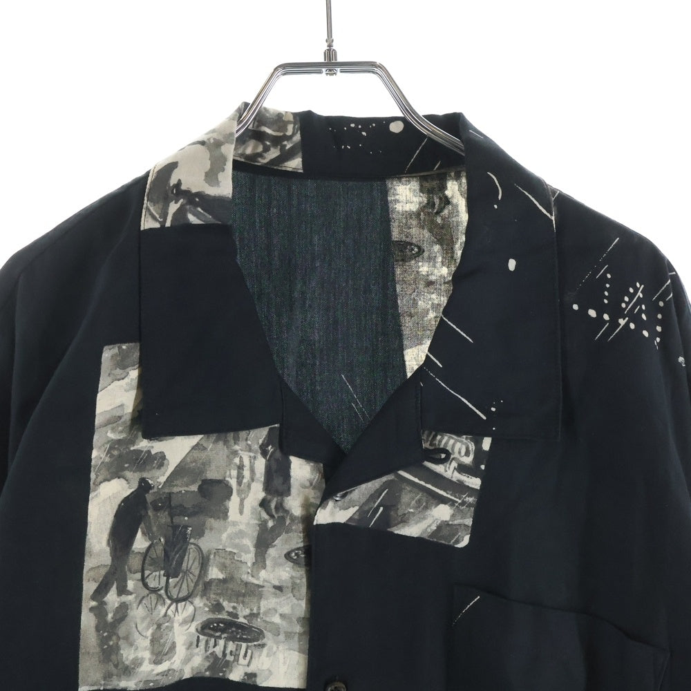 Porter Classic(ポータークラシック) フォトプリントデザイン オープンカラー 胸ポケット 総柄 長袖シャツ ブラック
